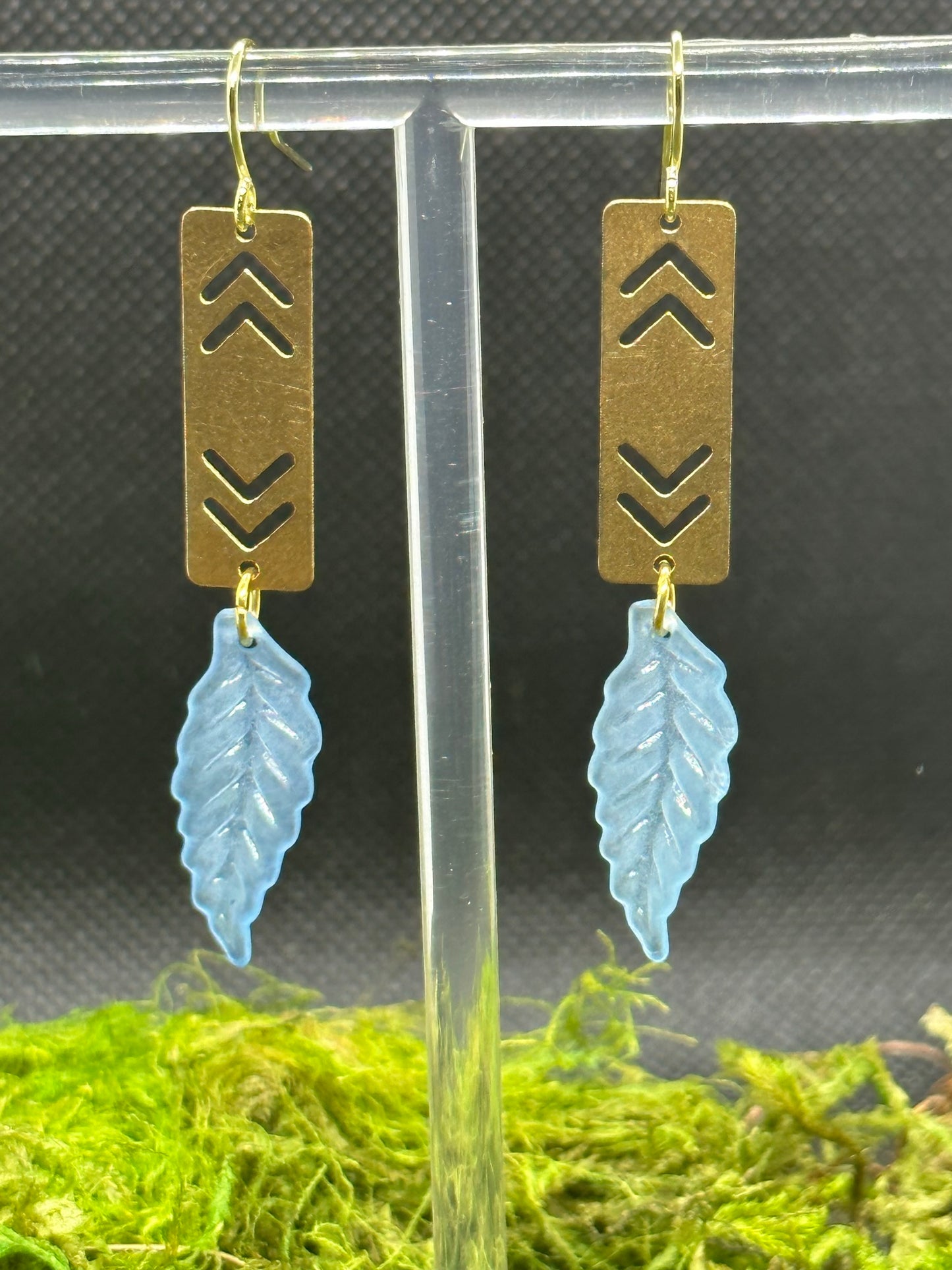 Brass Arrows with Blue Lucite Leaf