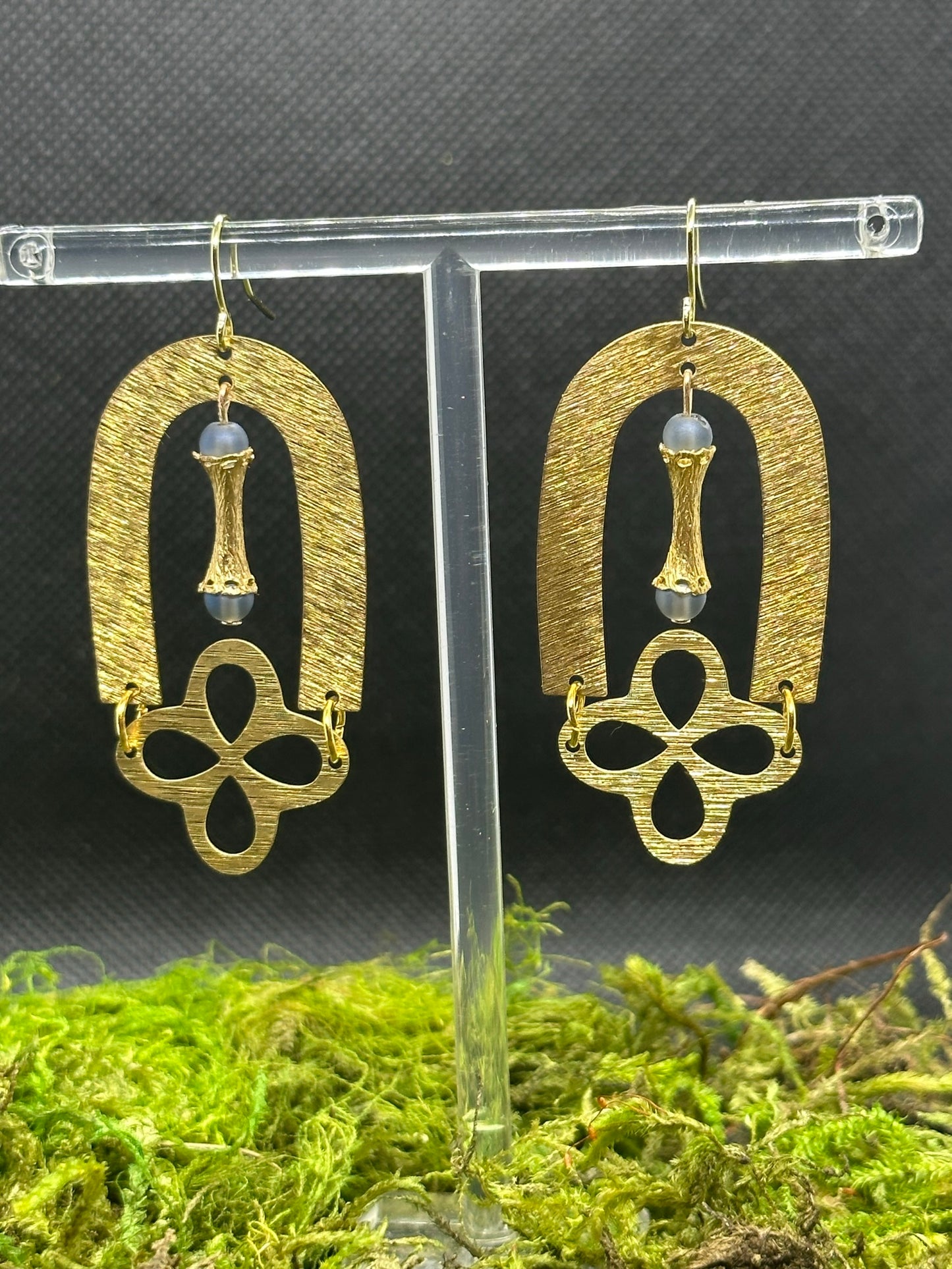 Brass U with Flower Pendant & Blue Stone