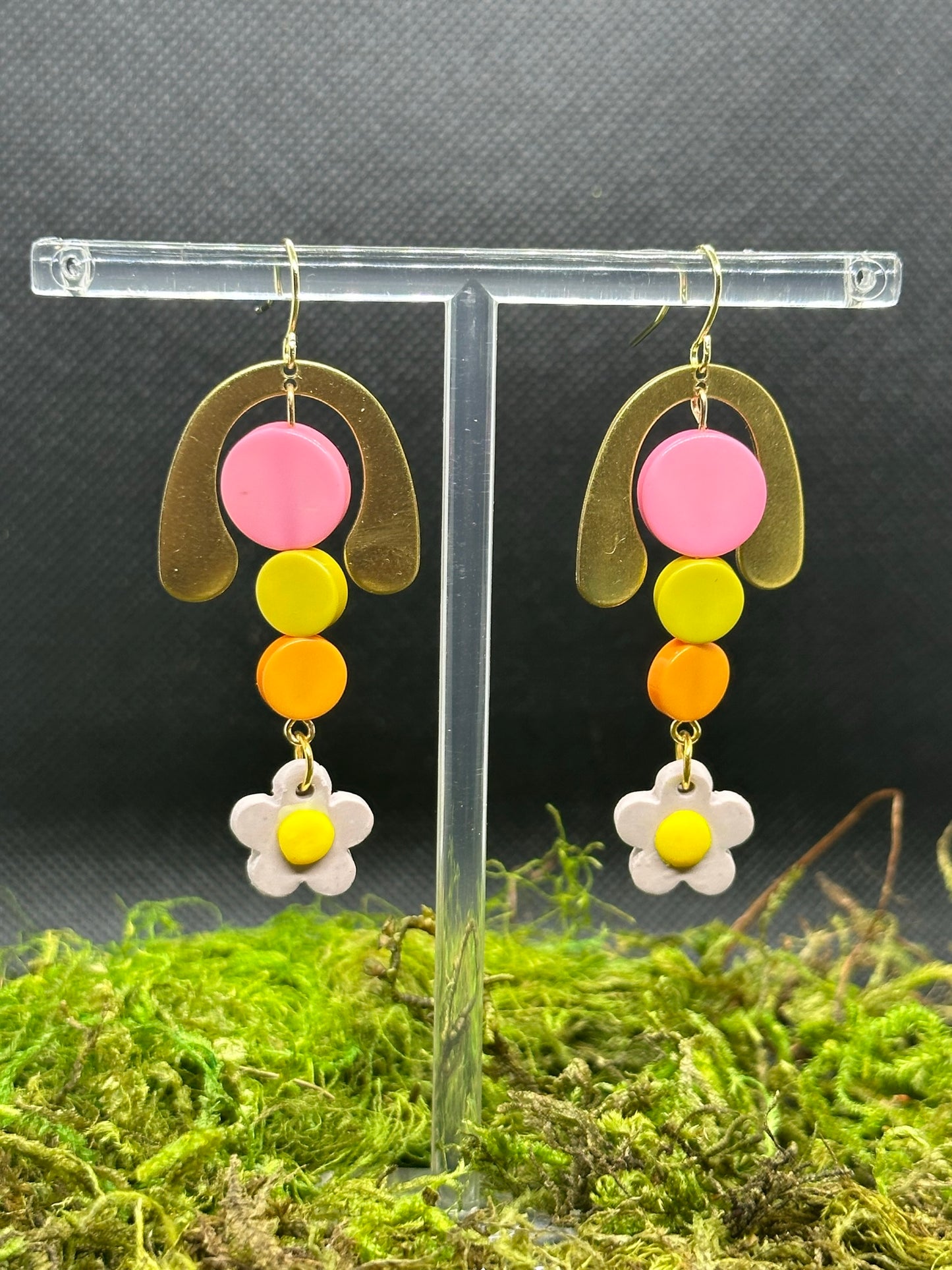 Brass Groovy U with Polymer Clay Flowers