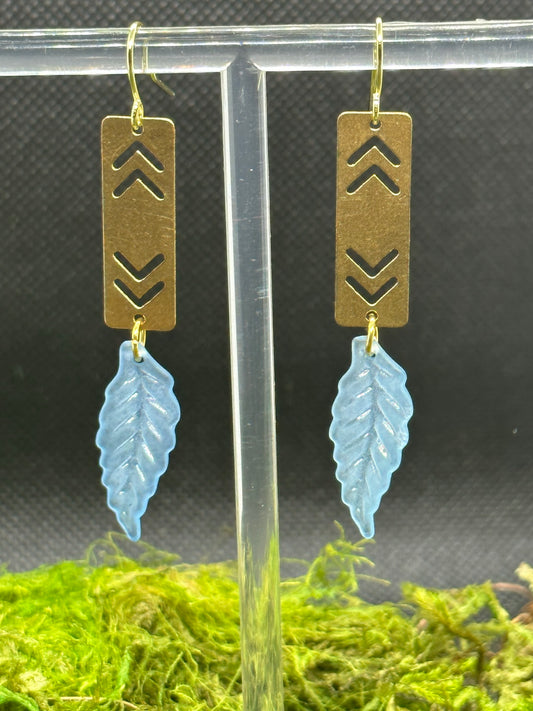 Brass Arrows with Blue Lucite Leaf