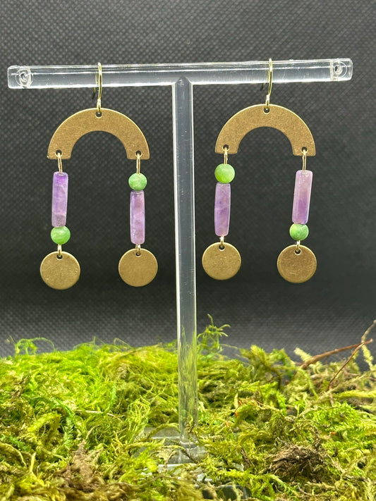Brass Half Circles with Purple & Green Stones